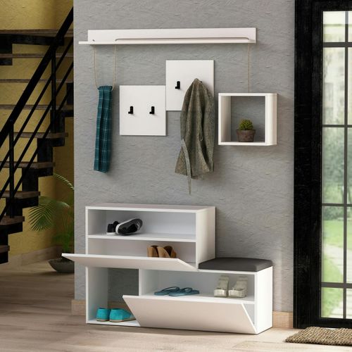 Vestiaire D'entrée Blanc Design, Banc Et Étagère Marfa