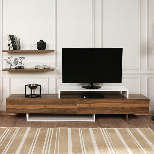 Ensemble Meuble TV Moderne Décor Noyer Et Blanc (3 Pièces) Marfa