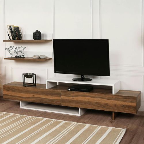Ensemble Meuble TV Moderne Décor Noyer Et Blanc (3 Pièces) Marfa
