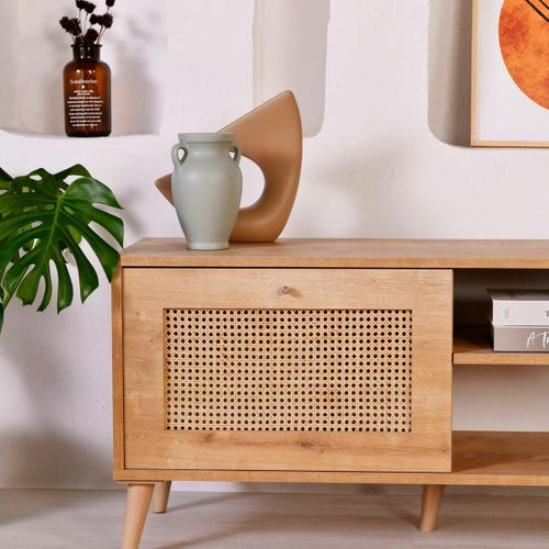 Meuble TV Cannage 2 Espaces Rangement 2 Niches Marfa