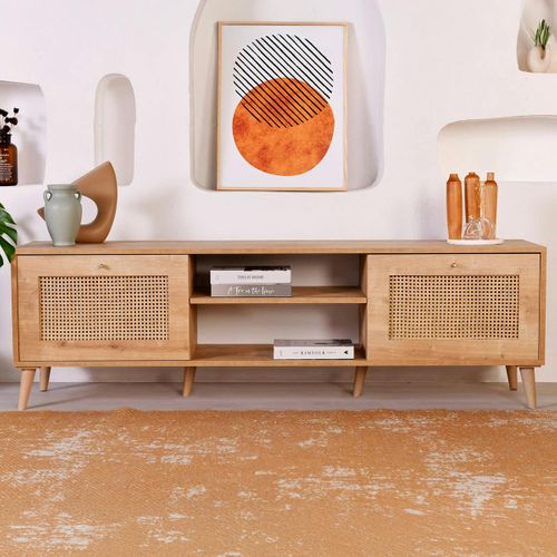 Meuble TV Cannage 2 Espaces Rangement 2 Niches Marfa