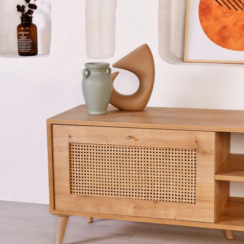 Meuble TV Cannage 1 Espace Rangement 2 Niches Marfa