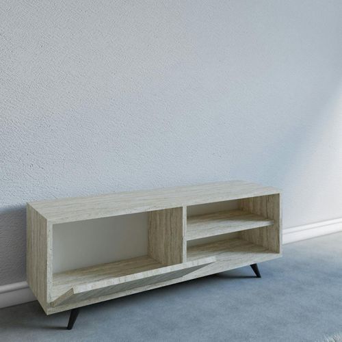 Meuble TV Design Décor Travertin 1 Porte 2 Niches Umea