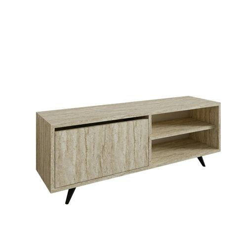 Meuble TV Design Décor Travertin 1 Porte 2 Niches Umea