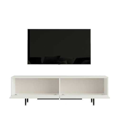 Meuble TV Blanc Avec Rangement Pieds Métal Noir Jena