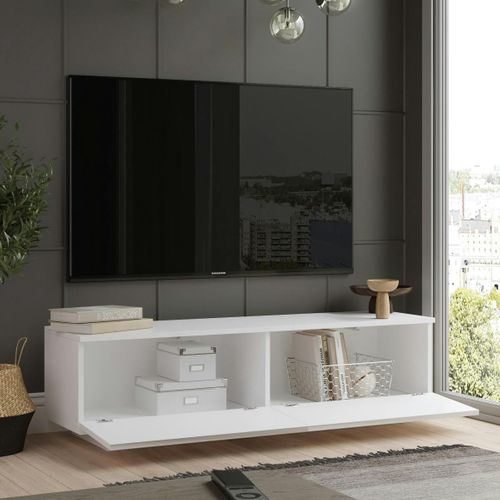 Meuble TV Blanc Style Design 2 Portes Abattantes Marfa