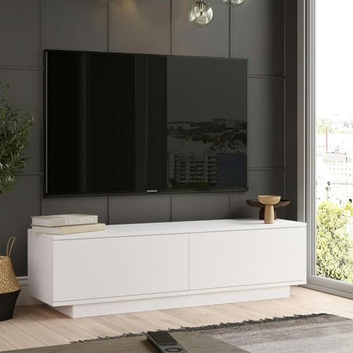 Meuble TV Blanc Style Design 2 Portes Abattantes Marfa