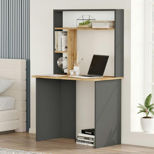 Bureau Ado Gris Décor Bois Avec Rangement Haut Marfa