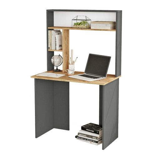 Bureau Ado Gris Décor Bois Avec Rangement Haut Marfa