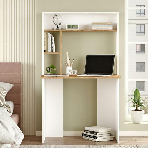 Bureau Ado Blanc Décor Bois Avec Rangement Haut Marfa