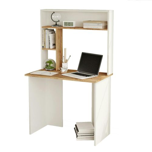 Bureau Ado Blanc Décor Bois Avec Rangement Haut Marfa