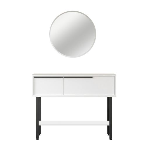 Console D'entrée Moderne Noir Et Blanc Et Miroir Rond Jena