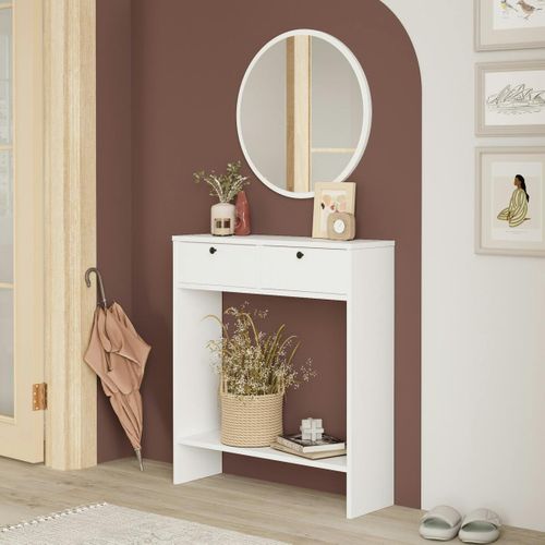 Console D'entrée Blanche Compacte Et Miroir Assorti Marfa