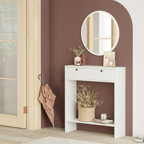 Console D'entrée Blanche Compacte Et Miroir Assorti Marfa