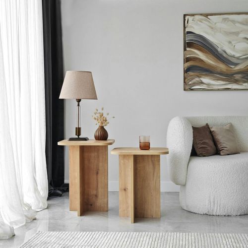 Bout De Canapé Gigogne Bords Arrondis Décor Bois (x2) Marfa