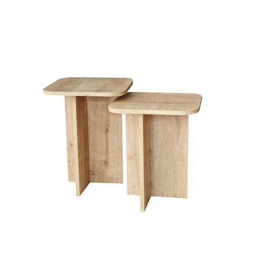 Bout De Canapé Gigogne Bords Arrondis Décor Bois (x2) Marfa