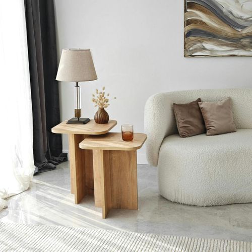 Bout De Canapé Gigogne Bords Arrondis Décor Bois (x2) Marfa