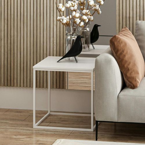 Table D'appoint Carrée Blanche Structure Métal Jena