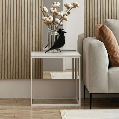 Table D'appoint Carrée Blanche Structure Métal Jena