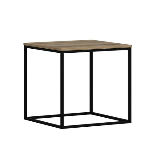Table D'appoint Carrée Décor Bois Noyer Structure Métal Jena
