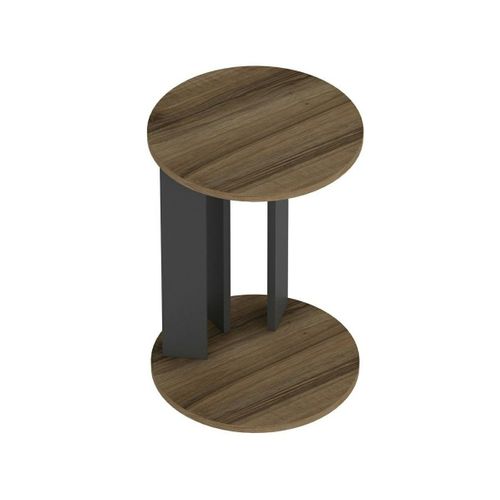 Bout De Canapé Rond Décor Bois Foncé Pied Métal Marfa