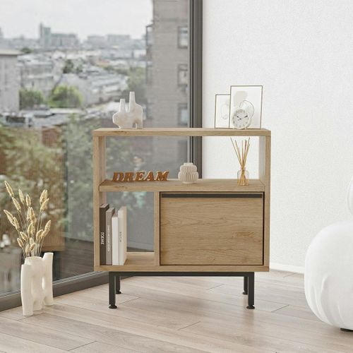 Bout De Canapé Moderne Décor Bois 2 Niches 1 Porte Jena