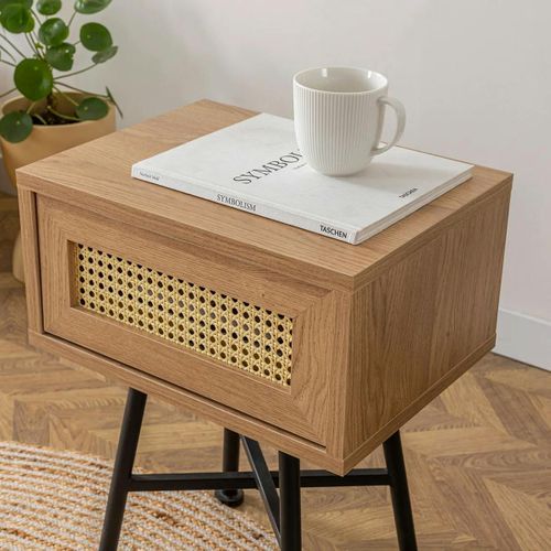 Petit Bout De Canapé Cannage 1 Tiroir Décor Bois Jena