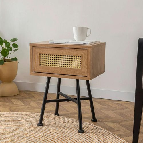 Petit Bout De Canapé Cannage 1 Tiroir Décor Bois Jena