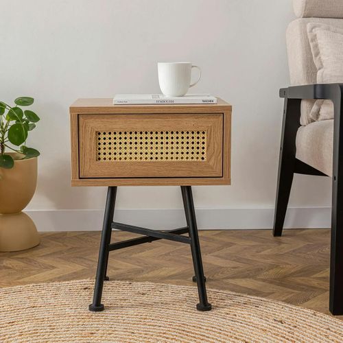 Petit Bout De Canapé Cannage 1 Tiroir Décor Bois Jena