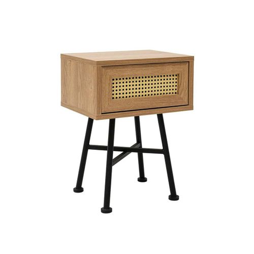 Petit Bout De Canapé Cannage 1 Tiroir Décor Bois Jena