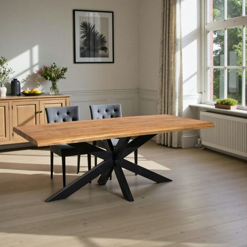 Table à Manger En Bois Clair à Bords Naturels 180 Cm Rivano