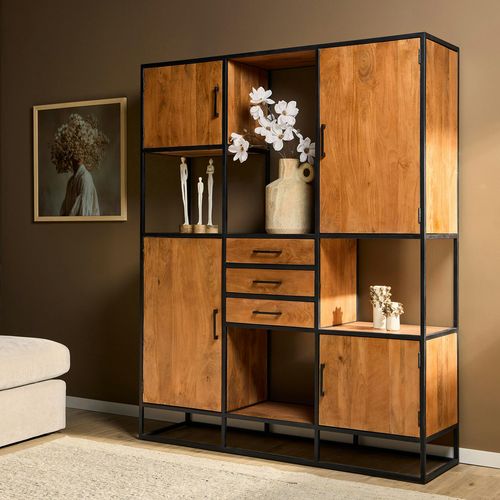 Grande Bibliothèque Salon En Bois Clair 4 Portes Rivano