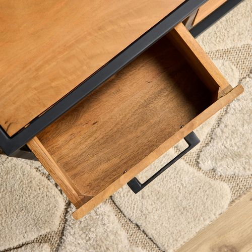 Table Basse Carrée En Bois Clair 4 Tiroirs Rivano