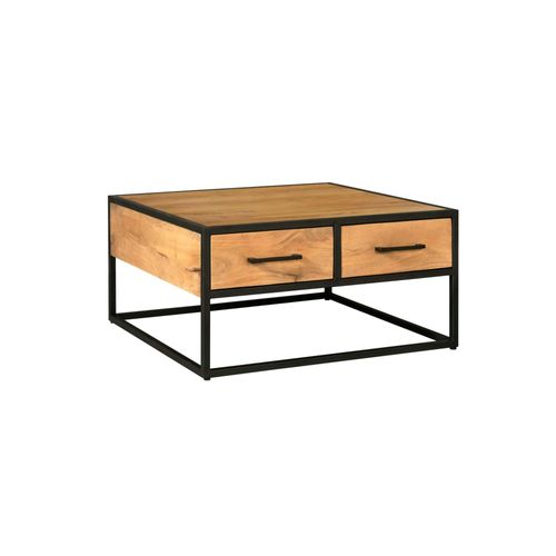 Table Basse Carrée En Bois Clair 4 Tiroirs Rivano