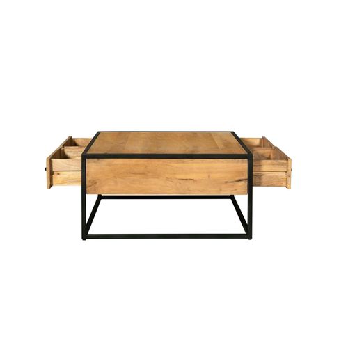 Table Basse Carrée En Bois Clair 4 Tiroirs Rivano