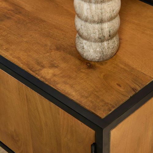 Banc TV 4 Portes Bois Clair Métal Noir 240 Cm Rivano