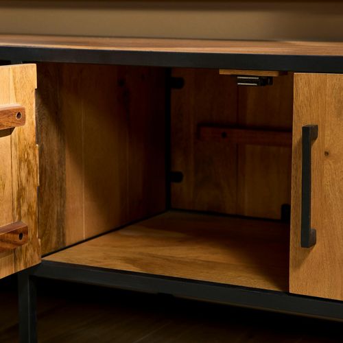 Banc TV 4 Portes Bois Clair Métal Noir 240 Cm Rivano