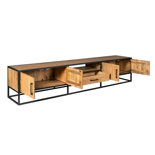 Banc TV 4 Portes Bois Clair Métal Noir 240 Cm Rivano