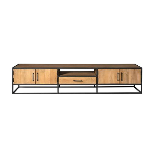 Banc TV 4 Portes Bois Clair Métal Noir 240 Cm Rivano