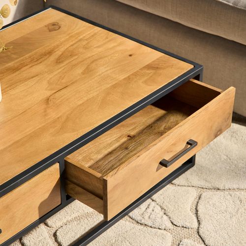 Table Basse Rectangulaire Bois Clair 2 Tiroirs Rivano