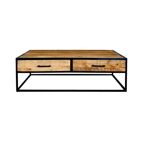 Table Basse Rectangulaire Bois Clair 2 Tiroirs Rivano