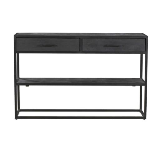 Console D'entrée En Bois Noir 2 Tiroirs Motif Chevron Alvera