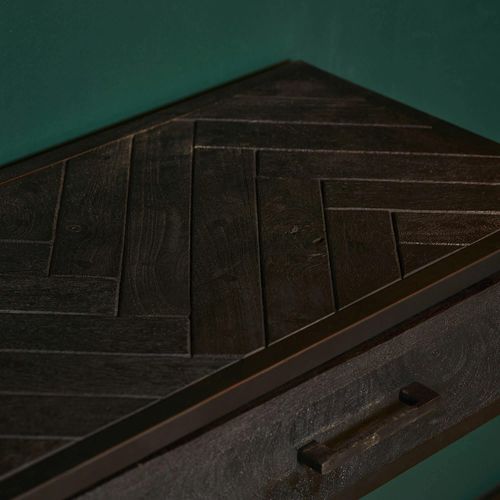 Console D'entrée En Bois Noir 2 Tiroirs Motif Chevron Alvera