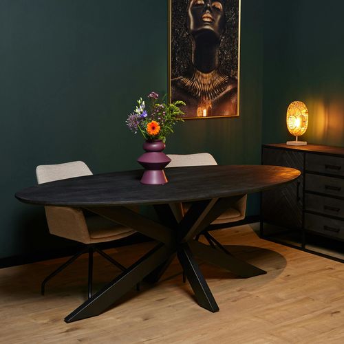 Table à Manger Ovale Noire En Bois De Manguier 210 Cm Alvera
