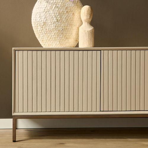 Meuble TV Bois Sable 4 Portes Rainurées 210 Cm Cortina