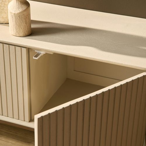 Meuble TV Bois Sable 4 Portes Rainurées 210 Cm Cortina