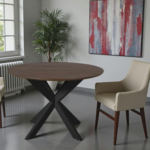 Table Ronde Bois Brun Pied Noir D.150 Cm Cortina
