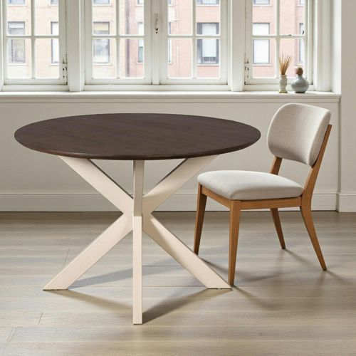 Table Ronde Bois Brun Pied Blanc D.130 Cm Cortina
