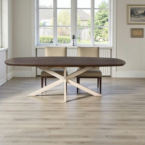 Table à Manger Bois Brun Pied Blanc 240 Cm Cortina