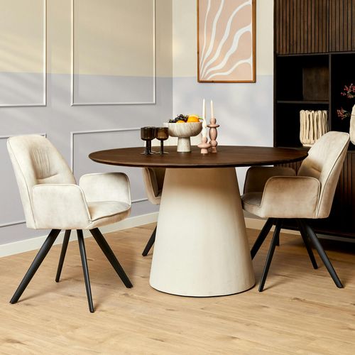 Table à Manger Ronde Bois Brun Pied Central D.130 Cm Cortina